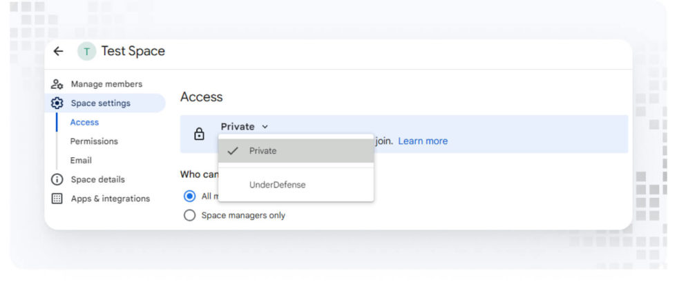 Public Google Spaces security