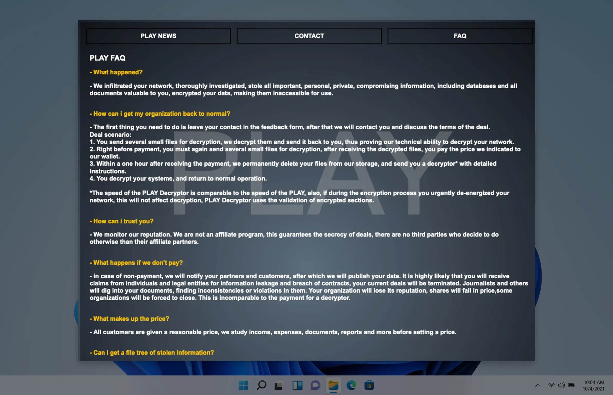 Play Ransomware Removal & Recovery Services