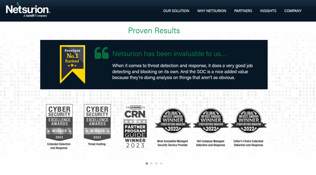 Netsurion PeerSpot No.1 ranked co-managed SIEM with cybersecurity excellence and CRN partner awards
