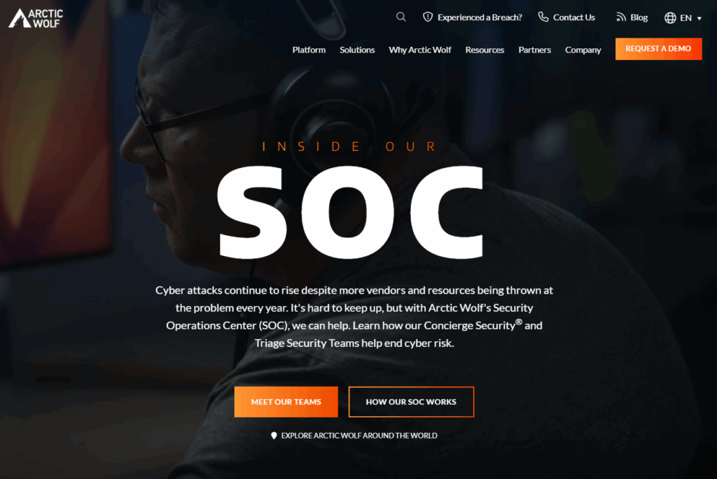 Arctic Wolf Security Operations Center overview featuring Concierge Security and Triage Security Teams for cyber risk