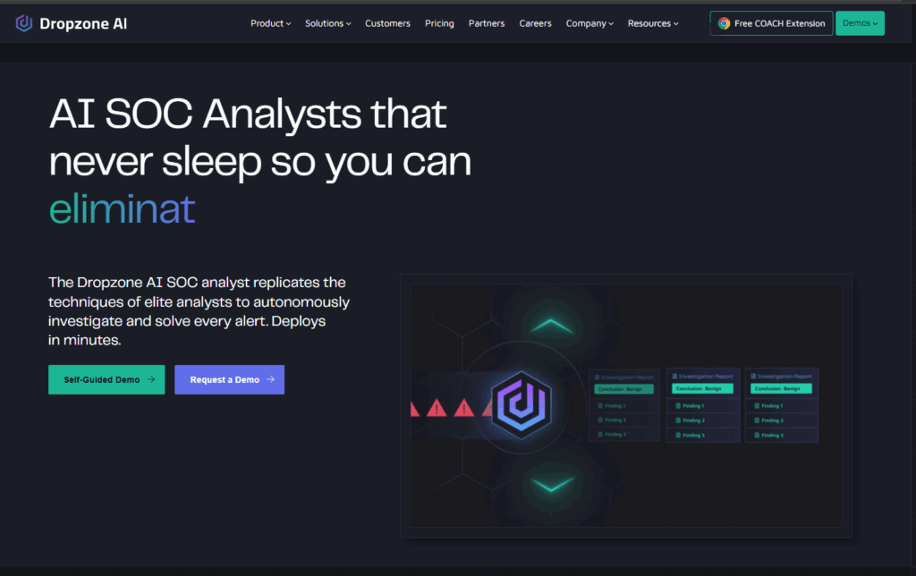 Dropzone AI SOC analyst autonomously investigating alerts and generating structured investigation reports with findings