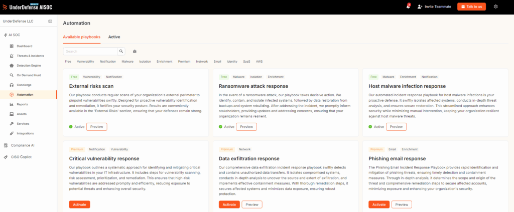 UnderDefense Agentic AI SOC Platform