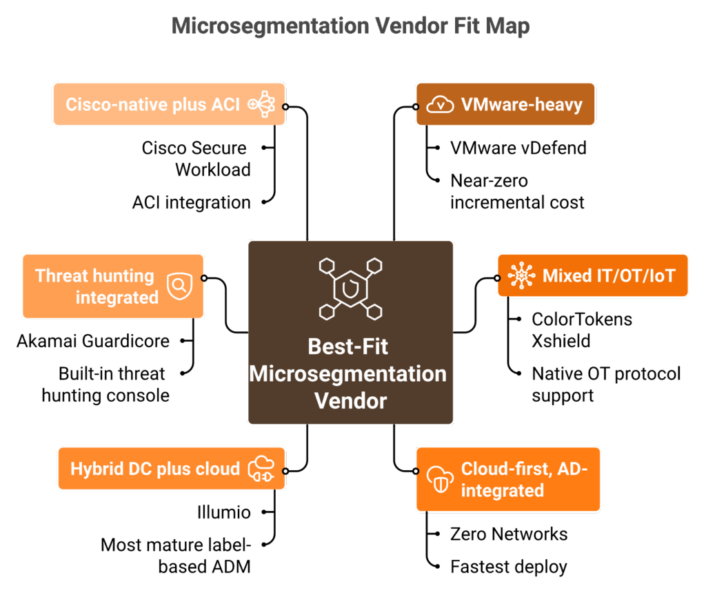 Hub and spoke map matching microsegmentation vendors to enterprise use cases