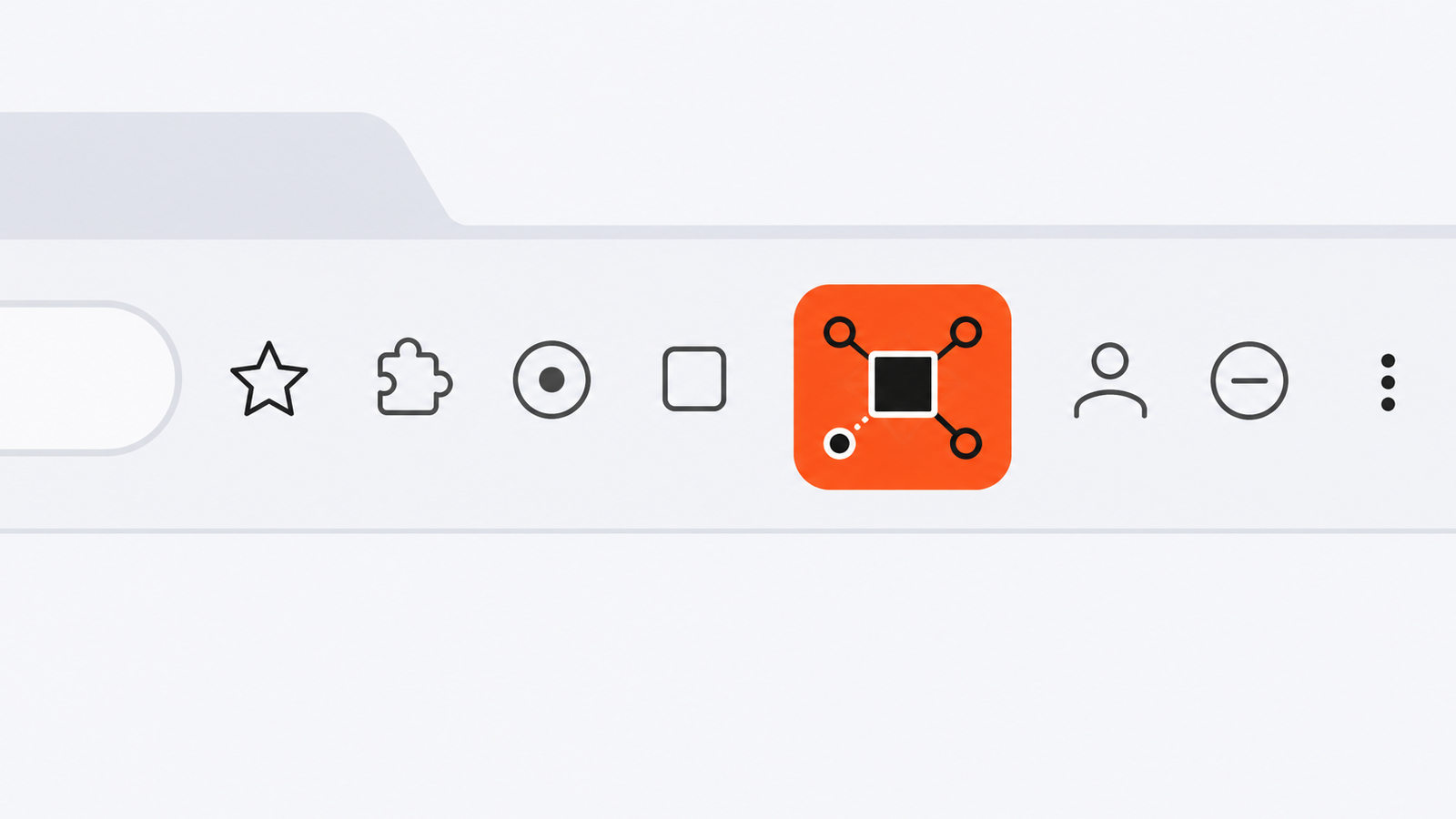 Highlighted orange browser extension icon in a browser toolbar, representing a malicious VPN extension