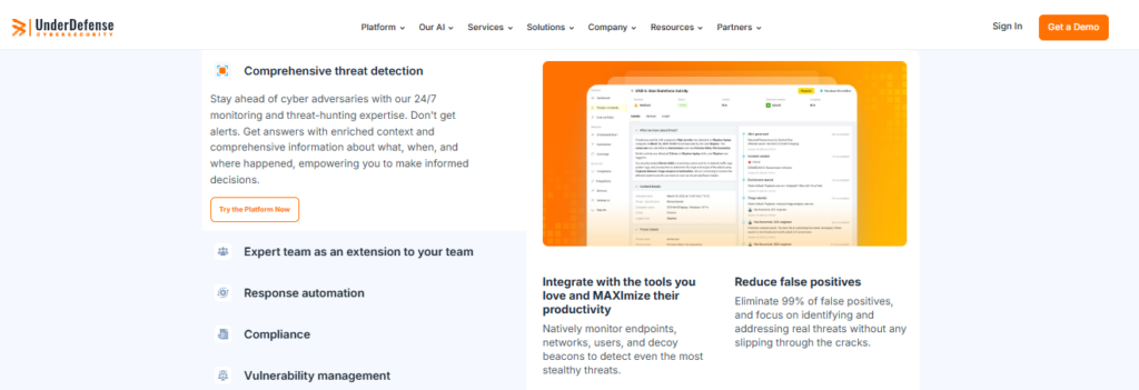 UnderDefense MAXI AI SOC integrating existing tools, reducing 99 percent false positives with full stack ownership