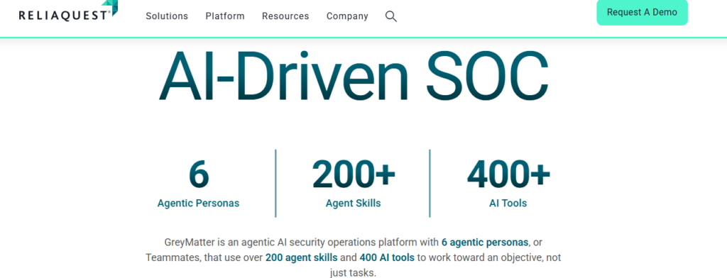 ReliaQuest GreyMatter AI-driven SOC with 6 agentic personas, 200-plus agent skills, and 400-plus AI tools