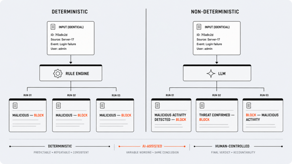 Deterministic versus non-deterministic output