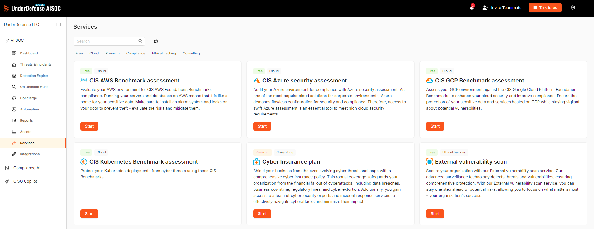 UnderDefense automation playbooks library of pre-built response workflows by category