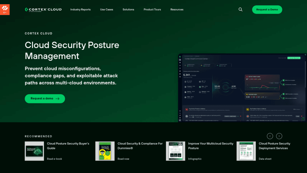 Cortex Cloud CSPM page with the Cloud Command Center dashboard counting assets, threat cases and posture cases
